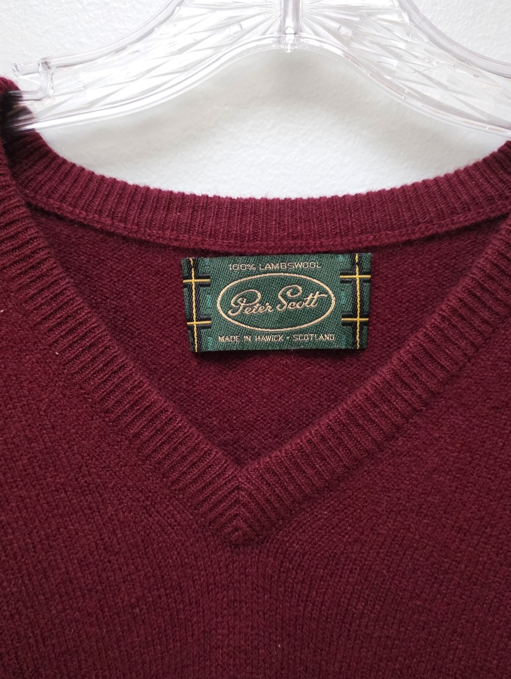 PETER SCOTT | Maroon Lambswool V-Neck Sweater, Sz. 42